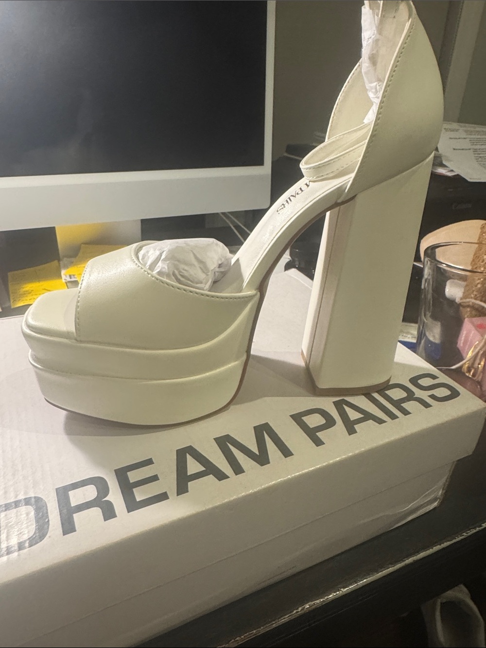 Dream Pairs white Platform Block Heel Sandals for Women